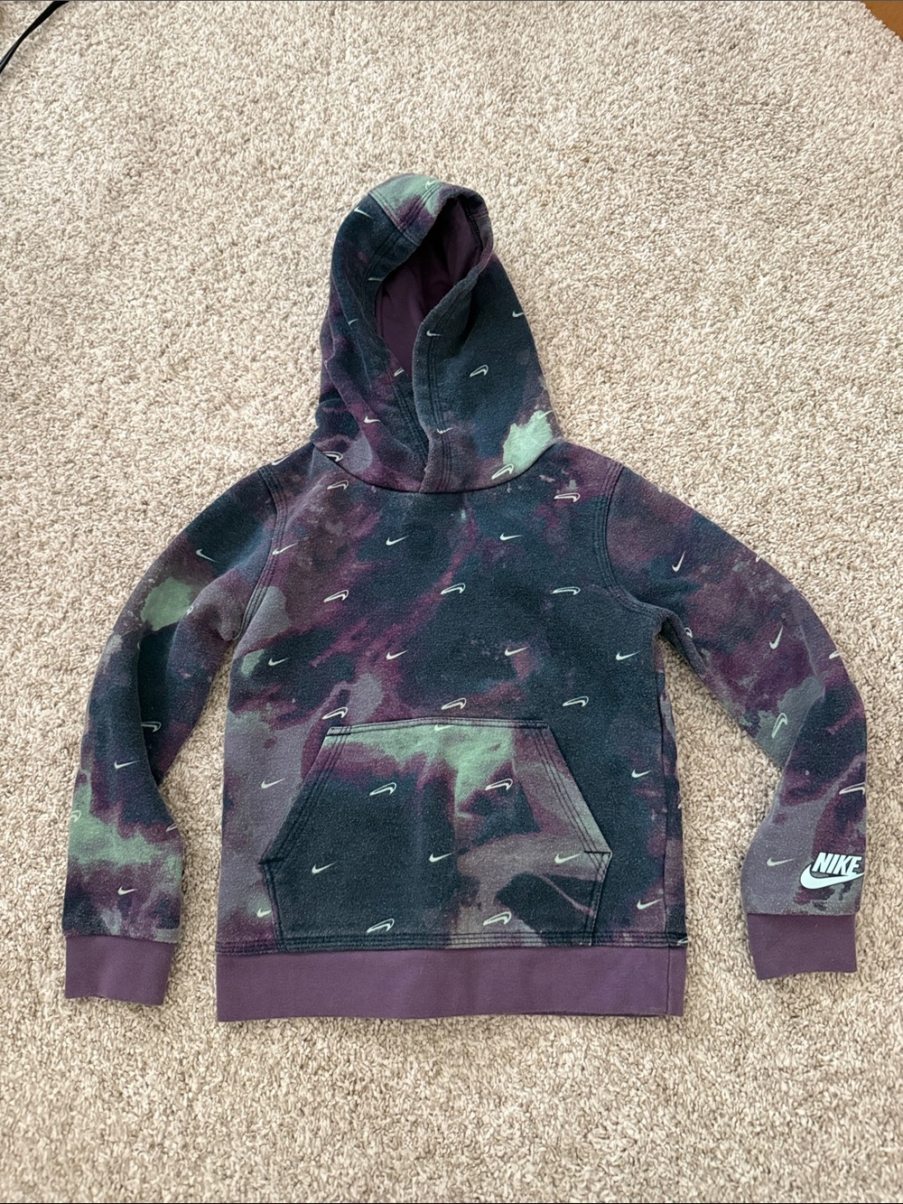 Nike Kids Multi-Color Tie-Dye Hoodie with Swoosh Accents